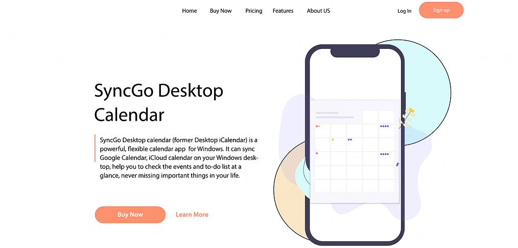 Calendar app XD landing page